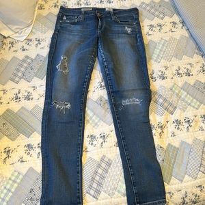 AG Legging Ankle Super Skinny Denim Jeans with Rips, Size 28